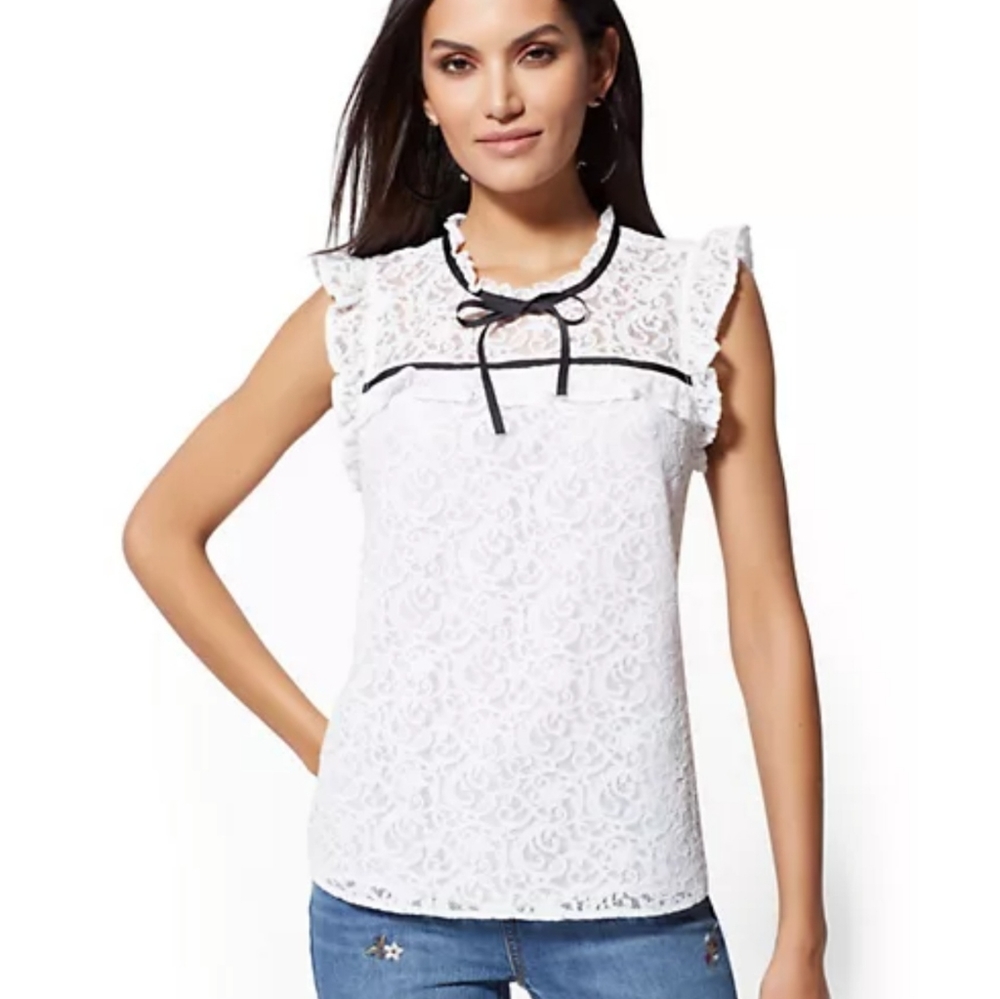 NWT New York & Co Soho White Lace Overlay Blouse